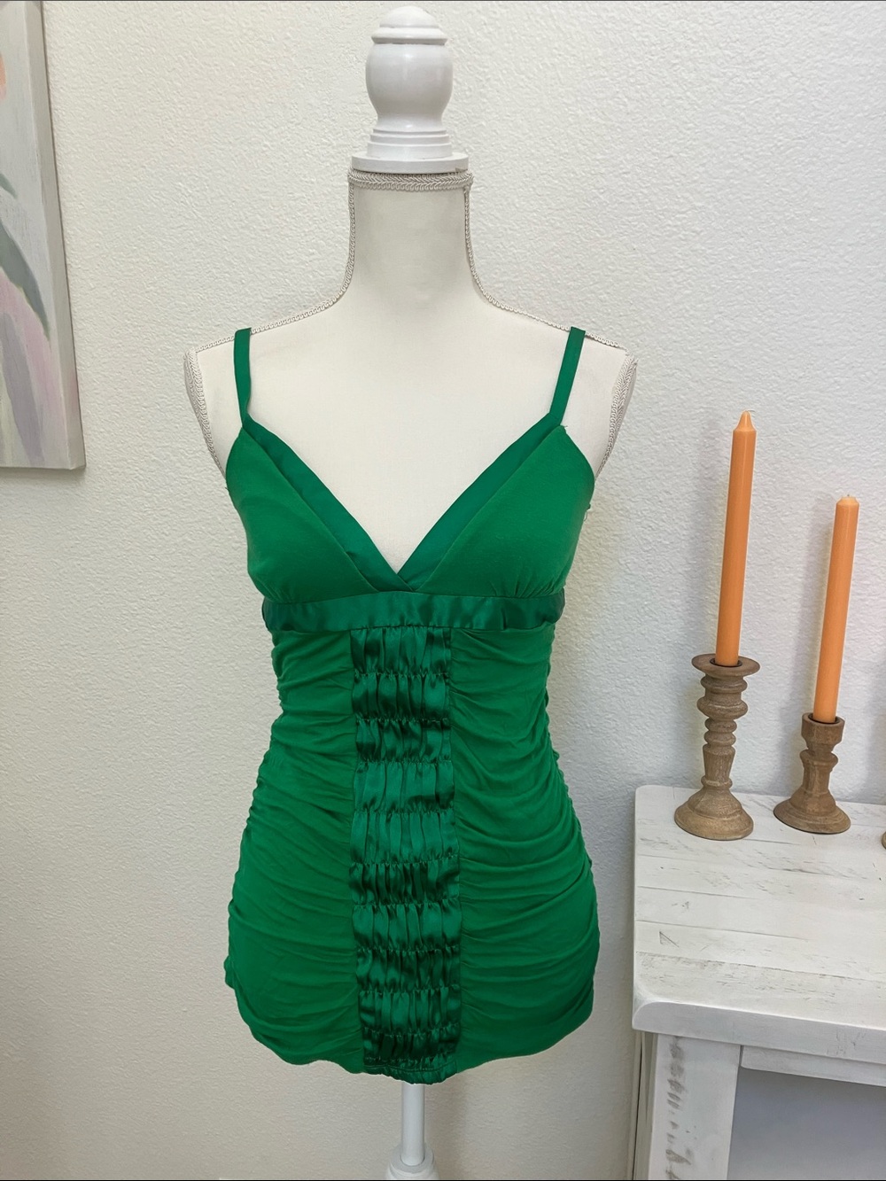 Y2k Charlotte Russe Emerald Green Ruched Top Blouse